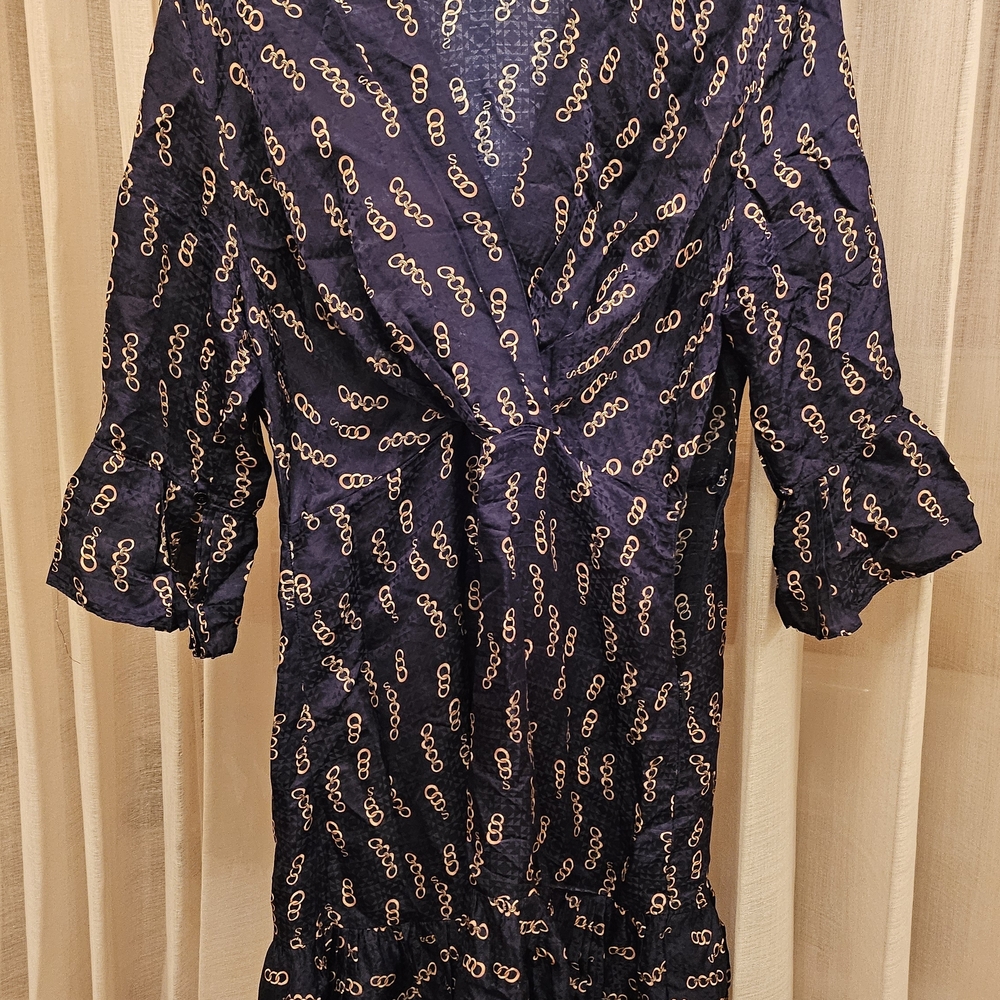 Sandro Cocktail Dress Size 40, Navy W/ Gold Chain Design